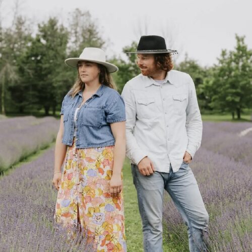 goldenhour band members standing in lavender field